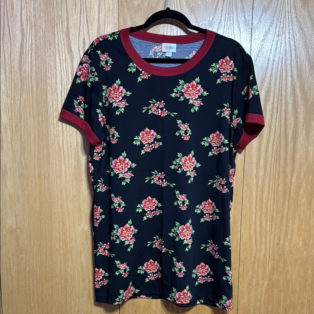 LuLaRoe Black and Pink/burgundy  Graphic Relaxed T-Shirt